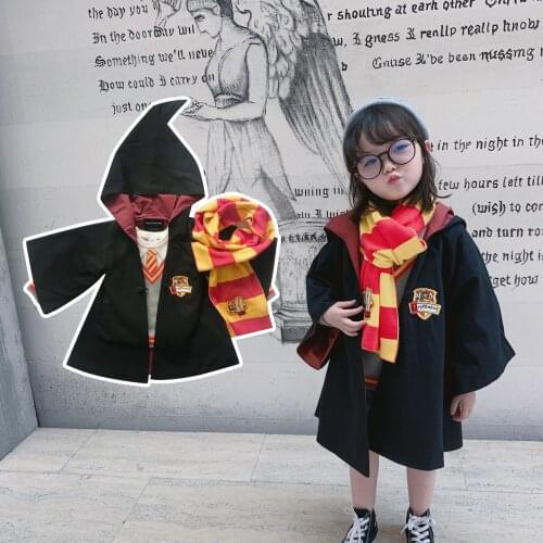 Cosplay Wizard Robe Cloak Children Coat with Sweater Hoodied 2021 Autumn New Kids Hallow Coats with Hat
