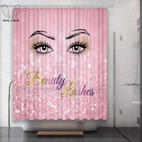 Eyebrow Lines Make Up Particle Pink Sky Blue Mosaic Color Progressive Color Polyester Fabric Shower Curtain for Bathroom