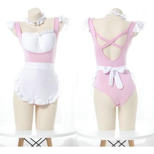 3pcs Lolita Cute School Girl Maid Swimsuit JK Anime Sukumizu Cosplay Costume Sexy Backless Bodysuit Lingerie Set Drop Ship
