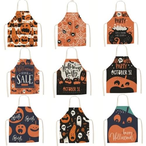 Pumpkin Witch Horror Happy Halloween Kitchen Aprons for Woman Man Home Cooking Baking Shop Cleaning Cotton Linen Apron