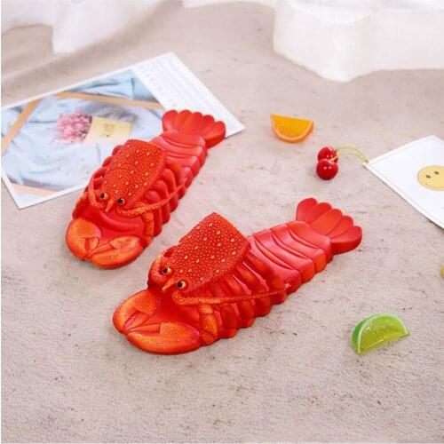 Summer Couple Cool Slippers Parent Child Cartoon Lobster Slippers Funny Crayfish Beach Leisure Home Outdoor Slippers