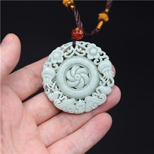Natural Chinese Jade Flower Bat Pendant Necklace Charm Jewelry Double-sided Carved Amulet Fashion Accessories Gifts for Her