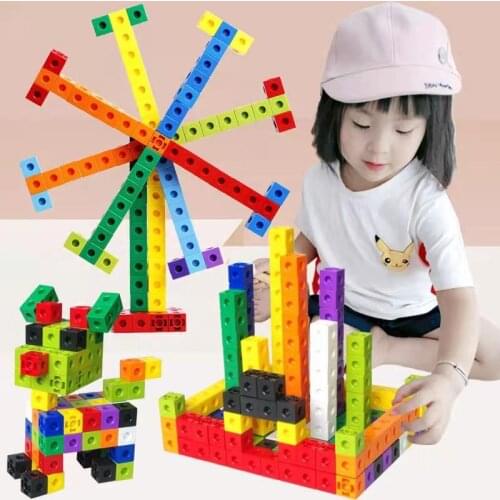 New Square Building Blocks Sets Kids Educational Toy Six Cubes DIY Building Blocks Bricks Construction Toys Montessori Toys