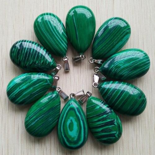 Wholesale 10pcs/lot 2018 fashion good quality malachite stone drop shape pendants 25x40mm Charms for making free shipping