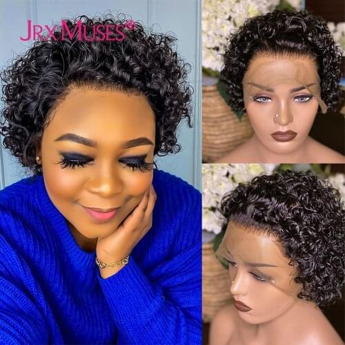 Curly Pixie Wig Preplucked Lace Part Wigs Short Water Wave 13x1+6x1 Frontal Human Hair Wigs Cheap Glueless 4x4 Closure Wigs
