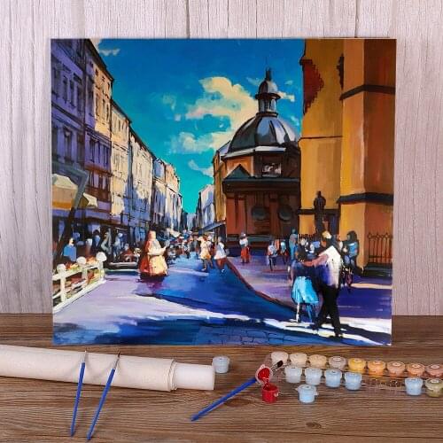Landscape Lviv, Halytska Str. DIY Paint By Numbers Complete Kit Acrylic Paints 50*70 Oil Painting Decoration For Handiwork