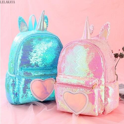 Sequins Women Backpack Plush Cartoon Unicorn Schoolbag for Teenager Students Large Capacity Girls Casual Satchel Shoulder Bags