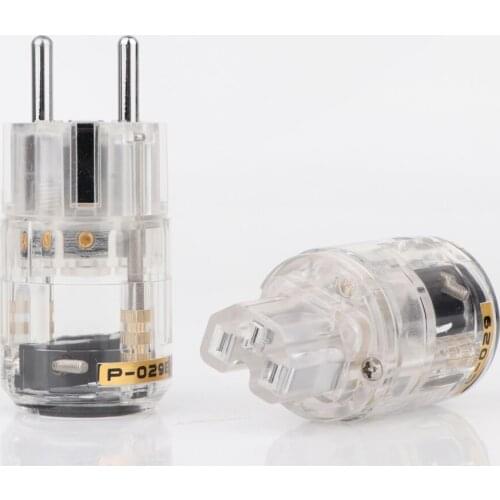 Pair Transparent High End Rhodium Plated Schuko AC power plug+IEC power connector