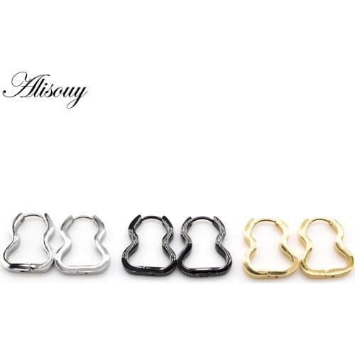 Alisouy 2pcs Punk Lucky Gourd Pattern Stainless Steel Women Men Huggies Ear Buckle Hoop Earring Unisex Korean Piercing Jewelry