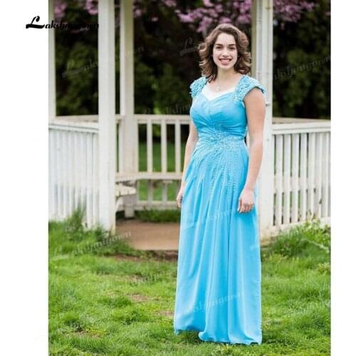 A-Line Straps Cap SLeeve Beading Pleats Lace Applique Floor Length Chiffon Mother Of The Bride Dresses Long Dinner Party Dress