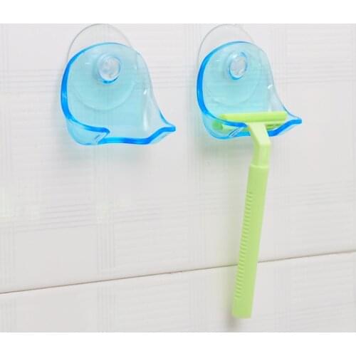 Blue Plastic Razor Holder Transparent Adsorption Wall Shelf Storage Rack Manual Razor Pendant Storage Rack Bathroom Accessories