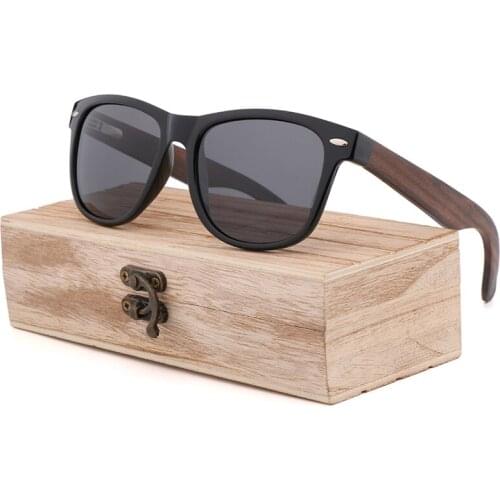 Plastic Frame+ebony Legs Brand Designer Sunglasses Women Men Polarized UV400 Classic Wood Sunglasses for Driving Outdoor Fishing