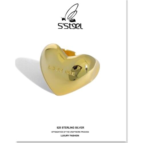SSTEEL Korean Rings 925 Sterling Silver Gift For Women Minimalist Love Heart-shaped Opening Ring Plata De Ley 925 Fine Jewelry