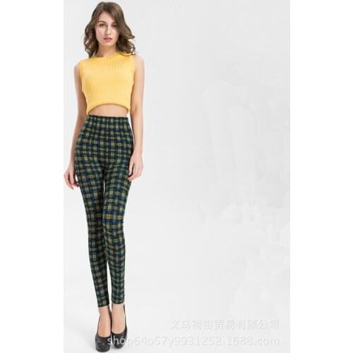 Womans High-elasticity Plaid Leggings Slim Pants Women Leggins Elbows For Fitness Legins Push Up Jeggings Tayt Sportleggings