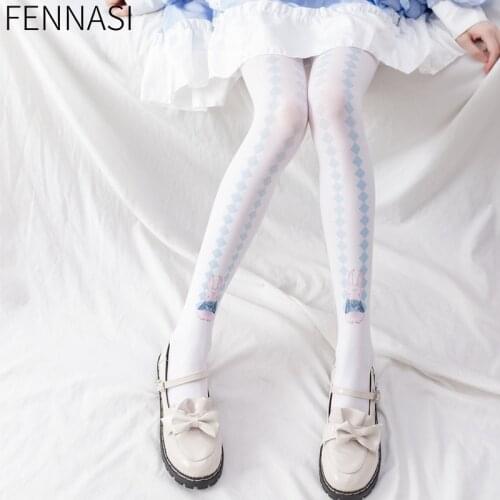 FENNASI Printed Pantyhose women Lolita Soft Cute Girl Velvet Printed Leggings White Stockings Nylons Tights