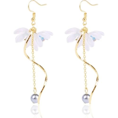 Western hot sale models cold style ins female earrings with simple literature and art lilies tassels for modern cute women