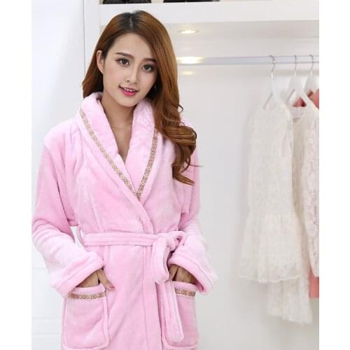 Light Lilac 4 Color Beautiful Women Fleece Robe, long warm women robe