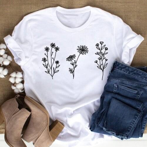Line Art Flower Womens Top Black and White Line Flower Womens T-shirt White Women Top Short Sleeve
