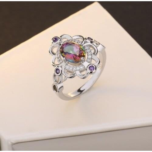 Real 925 Sterling Silver Fine Jewelry Genuine Colorful Topaz Rings Purple Gemstone Wedding Engagement Jewelry for Women Gift