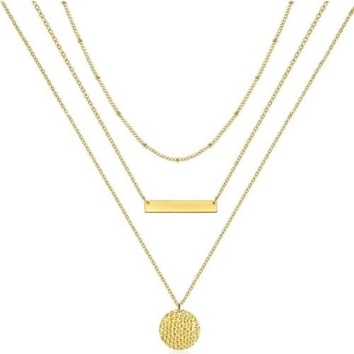 ZMZY Bar Bohemia Stainless Steel Necklace Charm Pendant Multi Layer Disc Necklace Choker Jewelry Mother Women Gift