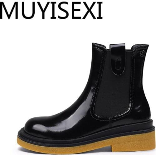 Winter 4.5cm med heels fashion genuine leather keep warm clothing British vintage design solid slip on ankle boot HL278 MUYISEXI