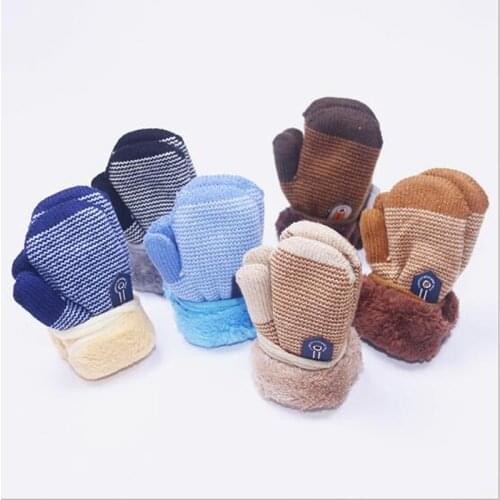 Winter Warm Baby Gloves Hot Full Fingers Infant Girls Boys Thicken Knitting Mittens Rope Connection Kids Gloves Dropshipping