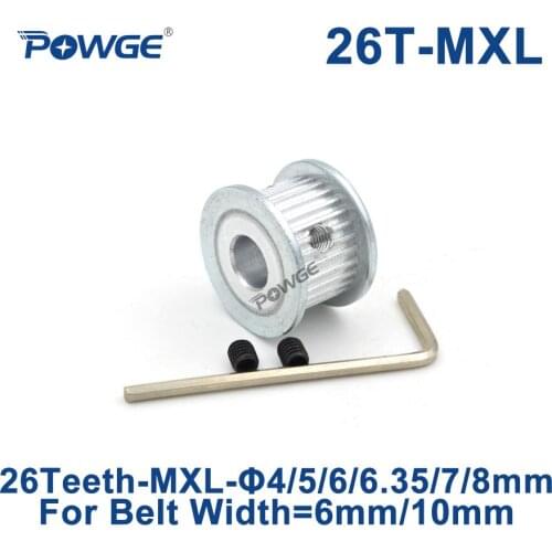 POWGE Trapezoid 26 Teeth MXL Timing pulley Bore 4/5/6/6.35/7/8mm for width 6mm 10mm MXL Synchronous Belt Gear wheel 26teeth 26T