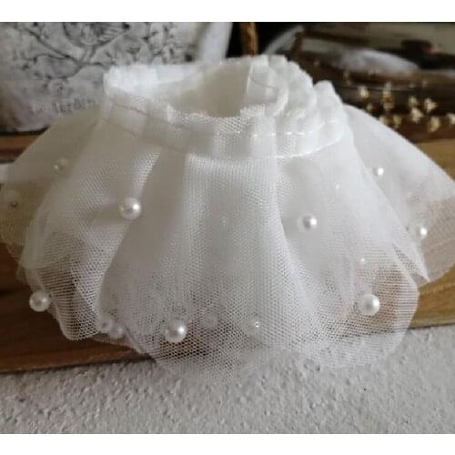 1Yards New Embroidery Lace Fabric Guipure 3D Beaded Lace Fabric 6.5cm White Laces Flower Beaded Lace Ribbons ruban dentelle PQ20