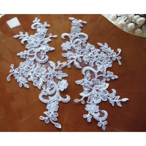 2 pieces White Lace Applique With Beautiful Floral White Alencon Lace Applique For Bridal Headpiece Bridal Dress Lace Supplies