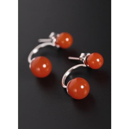 DAIMI Persimmon Red South Red Agate Earrings Womens Natural Genuine Gemstones 925 Sterling Silver Jade Earrings Custom
