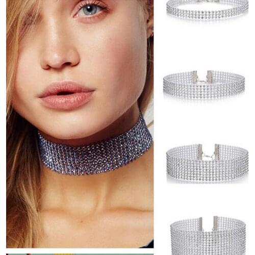 Hot Crystal Rhinestone Wedding Accessories Silver Color Chain Punk necklaces For Woman Girls Chokers Jewelry Anniversary Party