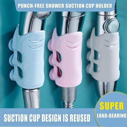 Punch-free Shower Suction Cup Holder Silicone Shower Bracket Adjustable Suction Cup Wall Rack Stand for Bathroom Bathtub