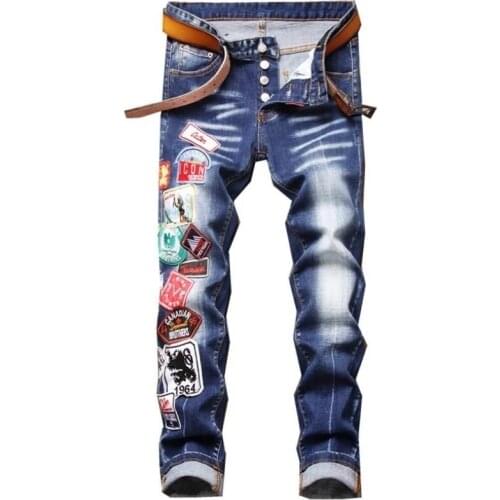 European Style dsq Brand Italy Mens Hole Denim Jeans Embroidery Blue Men Trousers Jeans Button Luxury Brand Jeans for Men