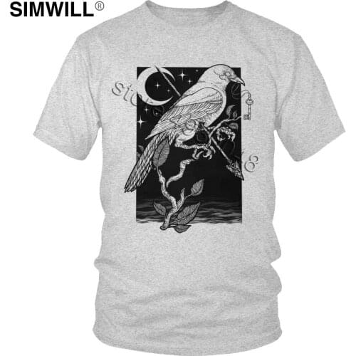 Unique Night Crow T Shirt Men Breathable Pure Cotton Tee O-neck Short Sleeved Gothic Bird Tshirt Summer Tops