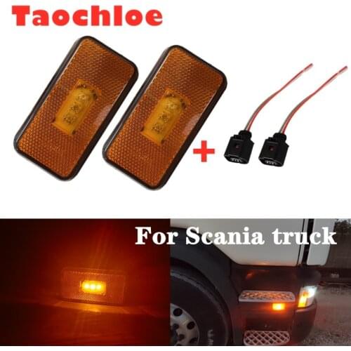 2pcs 24v Amber Led lights for Scania side marker Heavy Truck for Scania Clearance Lamps truck body parts with 2pcs connector