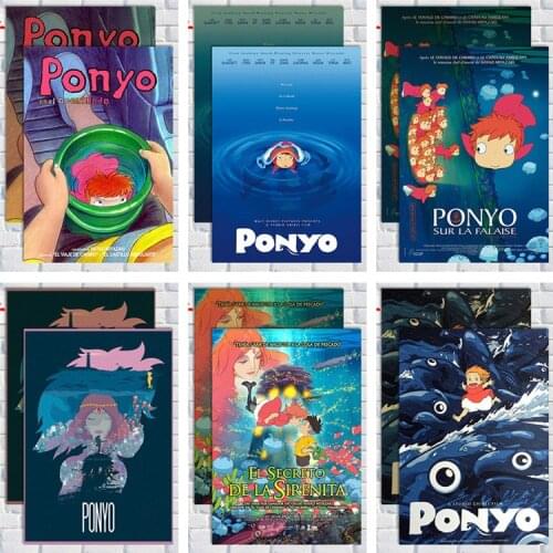 Ponyo on The Cliff Miyazaki Hayao Kraft Paper Classic Cartoon Film Poster Home Decor Wall Sticker