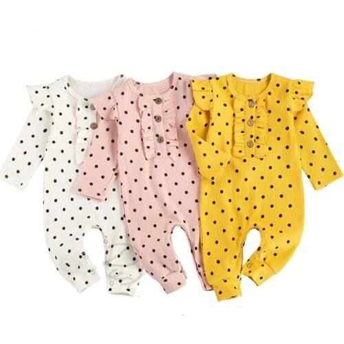 Infant Baby Girls Dots Romper Clothing Set, Round Neck Long Sleeve Jumpsuit One-piece Suit for Photography Party Spring Autumn