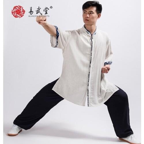 Yiwutang New Martial Art Cotton Linen Suit Tai chi Kung Fu Top Quality Wu shu Uniform Shirt Pants Summer Men Women Yoga Unisex