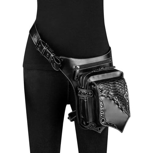 Retro Steam Punk Leather Waist Bag Serpentine Crossbody Bag Rock Crocodile Gothic Rivet Fanny Packs Fashion Motorcycle Leg Bags