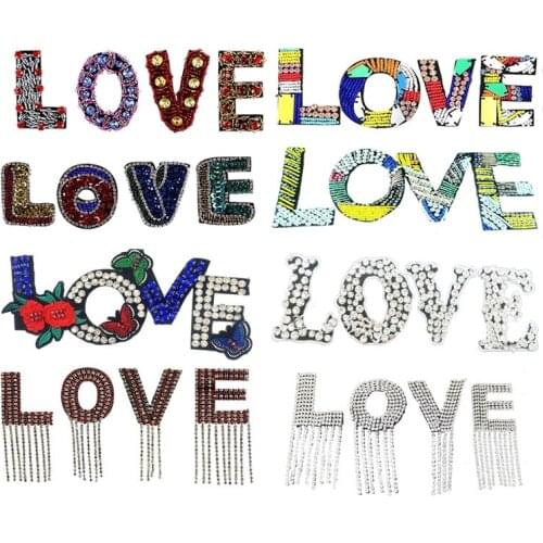 Colorful Hand Beaded Letters Patches Rainbow Colors Letter Sewing Sticker I LOVE You Cloth Pants Bag Patch Clothing Applique