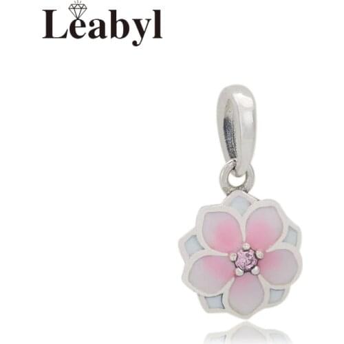 Leabyl Pink & White Enamel Cherry Flower Pendant Bead for DIY Bracelet & Bangle