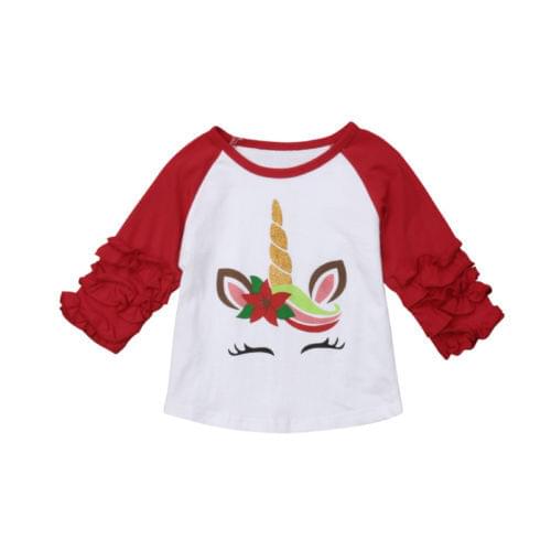 Hot Toddler Kid Baby Girl Casual T-Shirt Unicorn Long Sleeve Ruffle Tops Clothes Size 1-5T