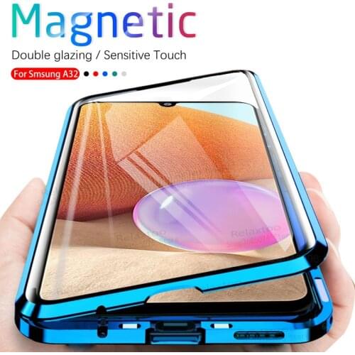 360° full body magnetic adsorption flip case for samsung galaxy a32 a 32 32a 4G a325 A326 metal bumper double-sided glass coque