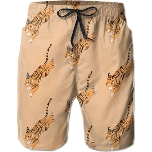 Mens Beach Shorts Swim Trunks Tiger Running Board Shorts with Pockets