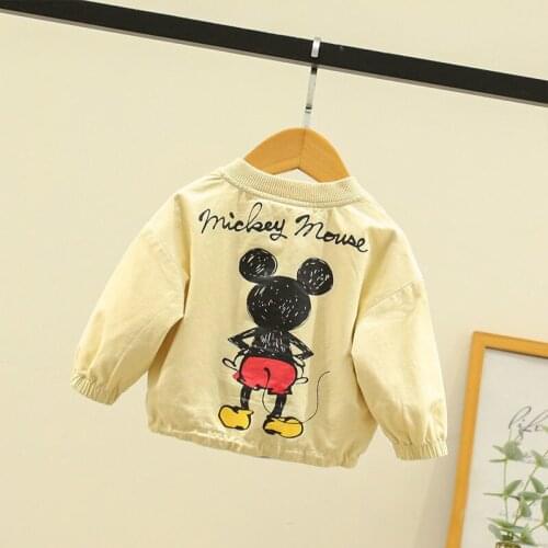 New Disney Childrens back Mickey Mouse Cartoon Print Jacket Men and Women Baby Outer Zipper Cardigan Spring And Autumn Jacket
