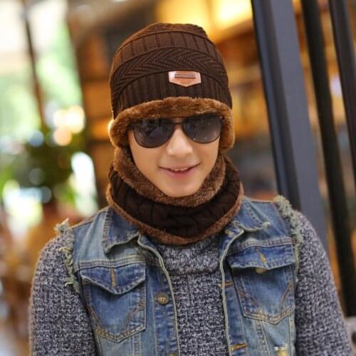 2017 Arrival Beanies With Scarf Knitted Hat Mens Winter Hats For Men Caps Warm Moto Fur Winter Beanie Fleece Knit Bonnet Hat