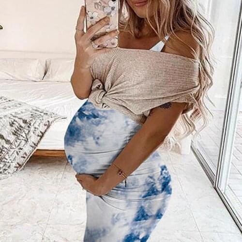 2021 Pregnant Dresses Maternity Clothes Nightdress Womens Casual Round Neck Sleeveless Printing Maternity Long Skirt Vest Dress