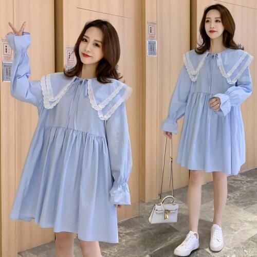 9511# Maternity Clothes Spring Autumn Long Sleeve Easy Matching Loose Stylish A Line Dress for Pregnant Women Mom Dress