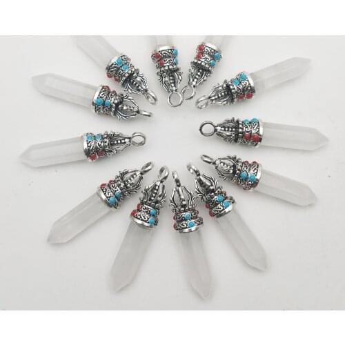 Natural stone Crystal pillar pendant Necklace for jewelry making Charm Fashion alloy Accessories 12PCS Free shipping wholesale