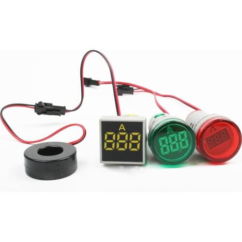Plastic 22mm Mini Ammeter current meter indicator LED AC 60V-500V Digital Display Round/Square colorful ammeter